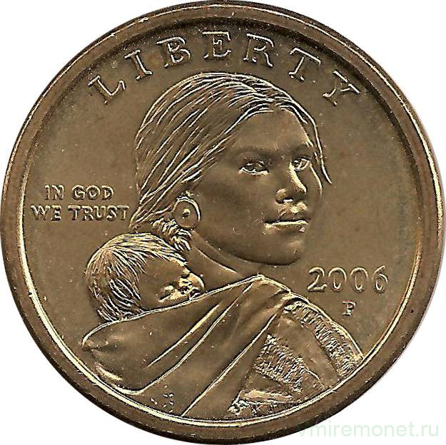 Монета. США. 1 доллар 2006 год. Сакагавея, парящий орел. Монетный двор P.