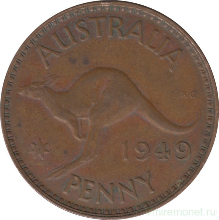 Монета. Австралия. 1 пенни 1949 год.