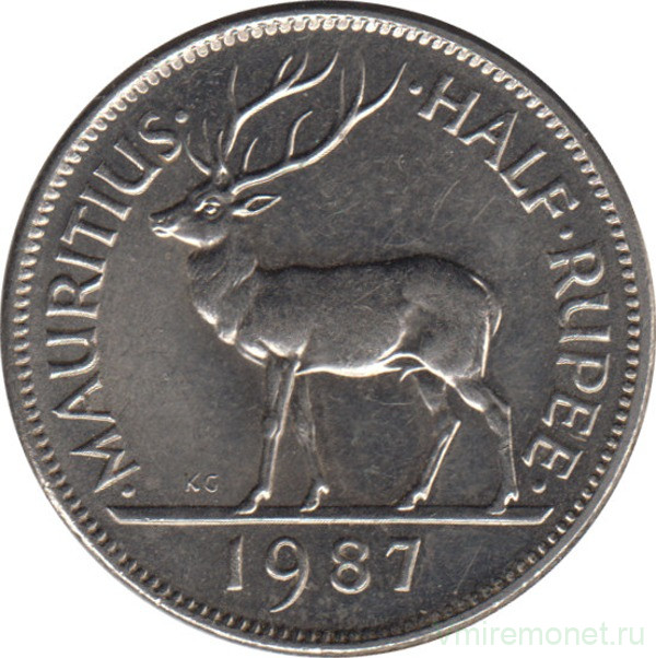 Монета. Маврикий. 1/2 рупии 1987 год.