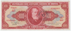 Банкнота. Бразилия. 100 крузейро 1966 год. Тип 185a.