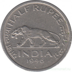 Монета. Британская Индия. 1/2 рупии 1946 год.