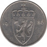  Монета. Норвегия. 50 эре 1986 год. ав.