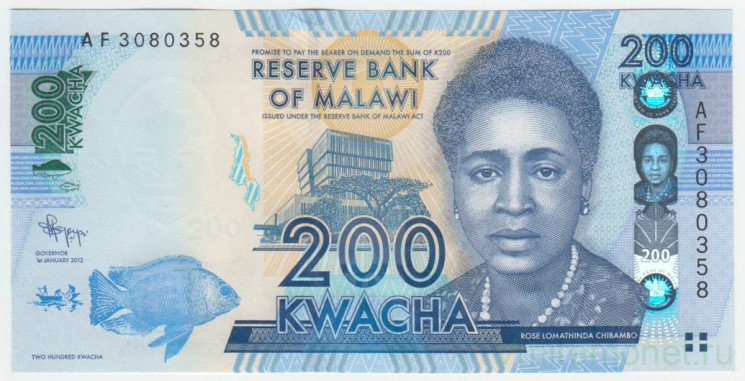 Банкнота. Малави. 200 квачей 2012 год. Тип 60a.