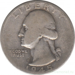 Монета. США. 25 центов 1945 год. Монетный двор S.
