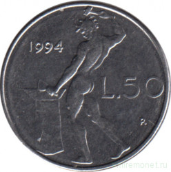 Монета. Италия. 50 лир 1994 год.