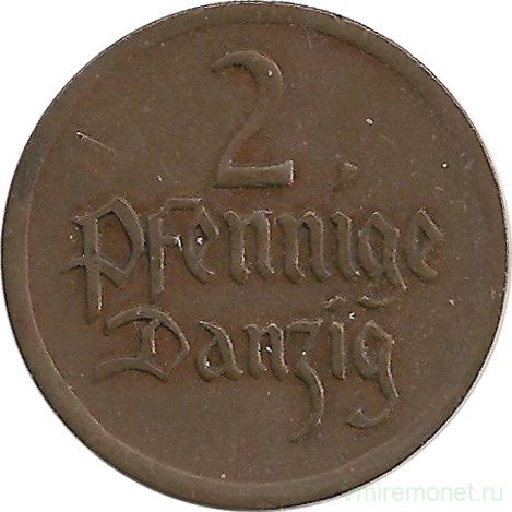 Монета. Польша. Данциг. 2 пфеннига 1926 год.
