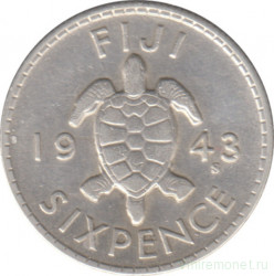 Монета. Фиджи. 6 пенсов 1943 год.