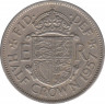Монета. Великобритания. Полкроны (2.5 шиллинга) 1957 год. ав.