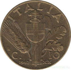 Монета. Италия. 10 чентезимо 1942 год.