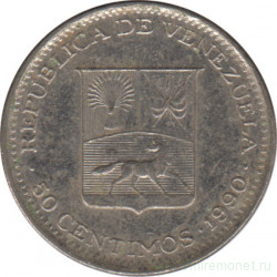 Монета. Венесуэла. 50 сентимо 1990 год.