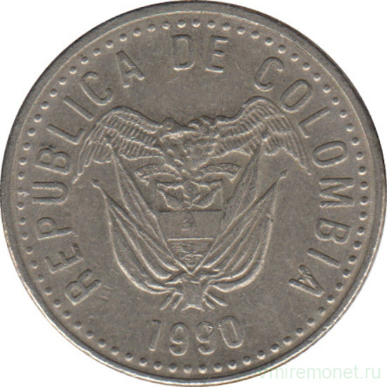 Монета. Колумбия. 10 песо 1990 год.