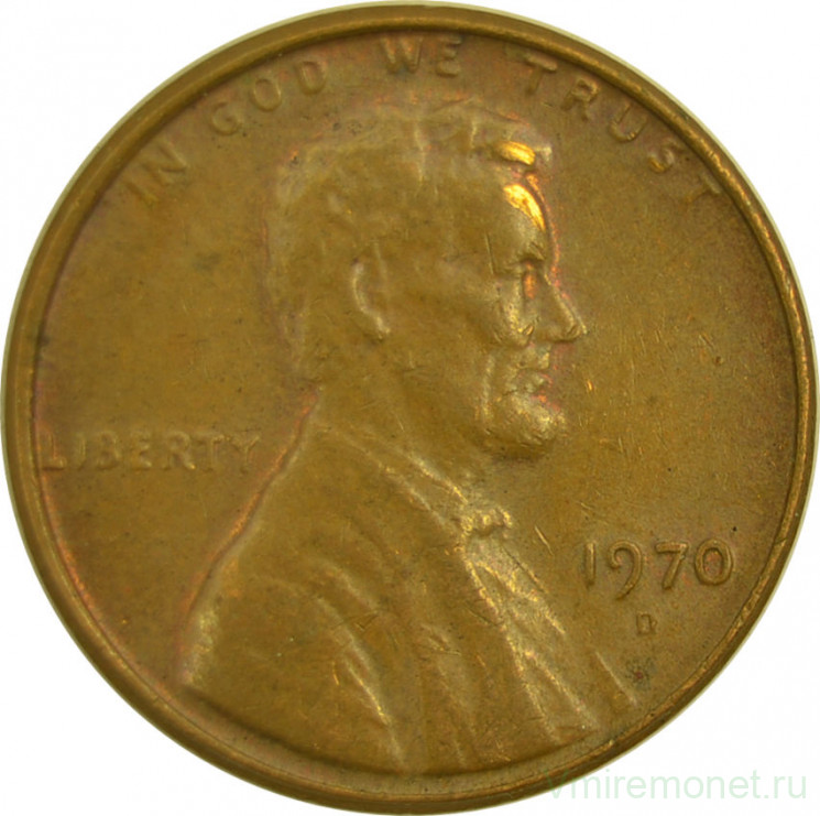 Монета. США. 1 цент 1970 год. Монетный двор D.