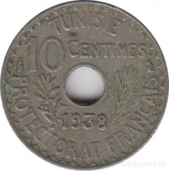Монета. Тунис. 10 сантимов 1938 год.