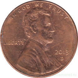 Монета. США. 1 цент 2013 год. Монетный двор D.