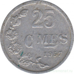 Монета. Люксембург. 25 сантимов 1957 год.