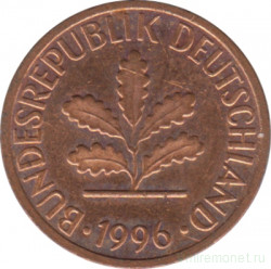 Монета. ФРГ. 1 пфенниг 1996 год. Монетный двор - Гамбург (J).