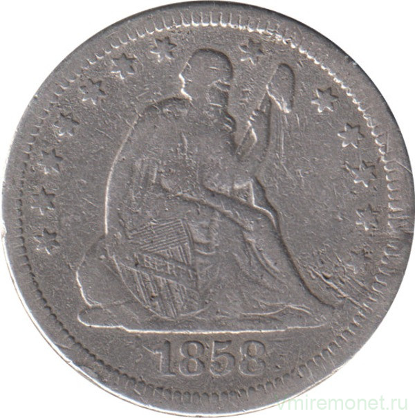 Монета. США. 1/4 доллара 1858 год. 