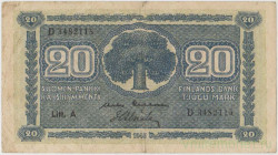 Банкнота. Финляндия. 20 марок 1945 год. Тип 78а(15).