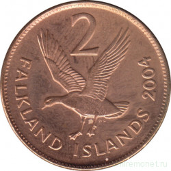 Монета. Фолклендские острова. 2 пенса 2004 год.