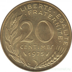 Монета. Франция. 20 сантимов 1975 год.