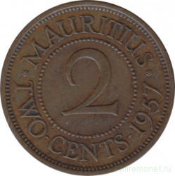 Монета. Маврикий. 2 цента 1957 год.