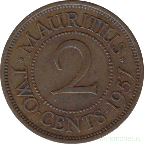 Монета. Маврикий. 2 цента 1957 год.