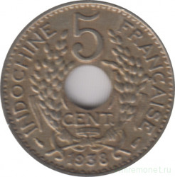 Монета. Французский Индокитай. 5 сантимов 1938 год.