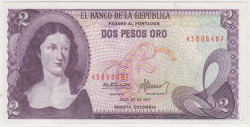 Банкнота. Колумбия. 2 песо 1977 год. Тип 413b.