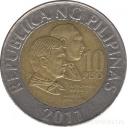 Монета. Филиппины. 10 песо 2011 год.