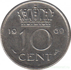 Монета. Нидерланды. 10 центов 1969 год. Рыба.