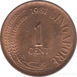 Монета. Сингапур. 1 цент 1981 год.