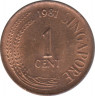 Монета. Сингапур. 1 цент 1981 год. ав.