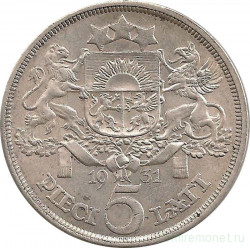 Монета. Латвия. 5 лат 1931 год.