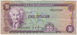 Банкнота. Ямайка. 1 доллар 1970 год.