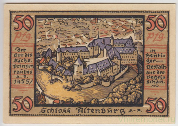 Бона. Нотгельд. Германия. Город Альтенбург. 50 пфеннигов 1921 год. Реверс 1. Вариант 21.1.b.1.