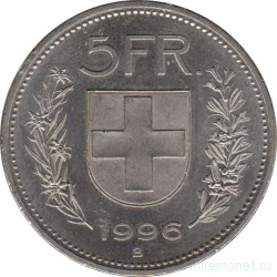 Монета. Швейцария. 5 франков 1996 год.