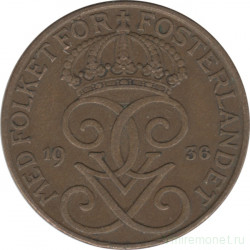 Монета. Швеция. 5 эре 1936 год (6 - короткий хвост).