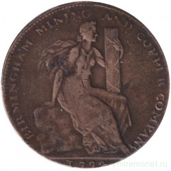 Монета. Великобритания. 1/2 пенни 1792 год.  Бирмингем. Горнодобывающая и медная компания. (токен).