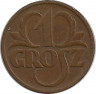 Реверс. Монета. Польша. 1 грош 1939 год.