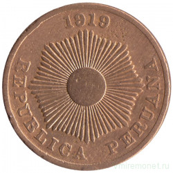 Монета. Перу. 2 сентаво 1919 год.