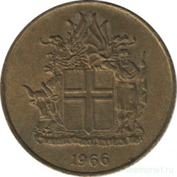 Монета. Исландия. 1 крона 1966 год.