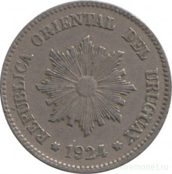 Монета. Уругвай. 2 сентесимо 1924 год.