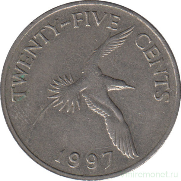 Монета. Бермудские острова. 25 центов 1997 год.