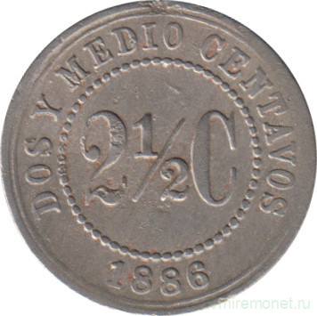 Монета. Колумбия. 2 1/2 сентаво 1886 год.