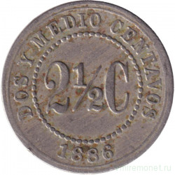 Монета. Колумбия. 2 1/2 сентаво 1886 год.