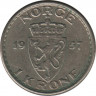  Монета. Норвегия. 1 крона 1957 год. ав.