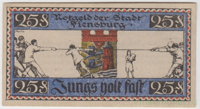 Бона. Нотгельд. Германия. Город Фленсбург. 25 пфеннигов 1920 год. Вариант 369.3.а.
