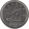 Монета. Канада. 10 центов 1989 год. ав.