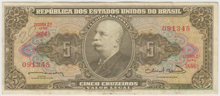 Банкнота. Бразилия. 5 крузейро 1963 год. Тип b.