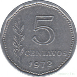 Монета. Аргентина. 5 сентаво 1972 год.